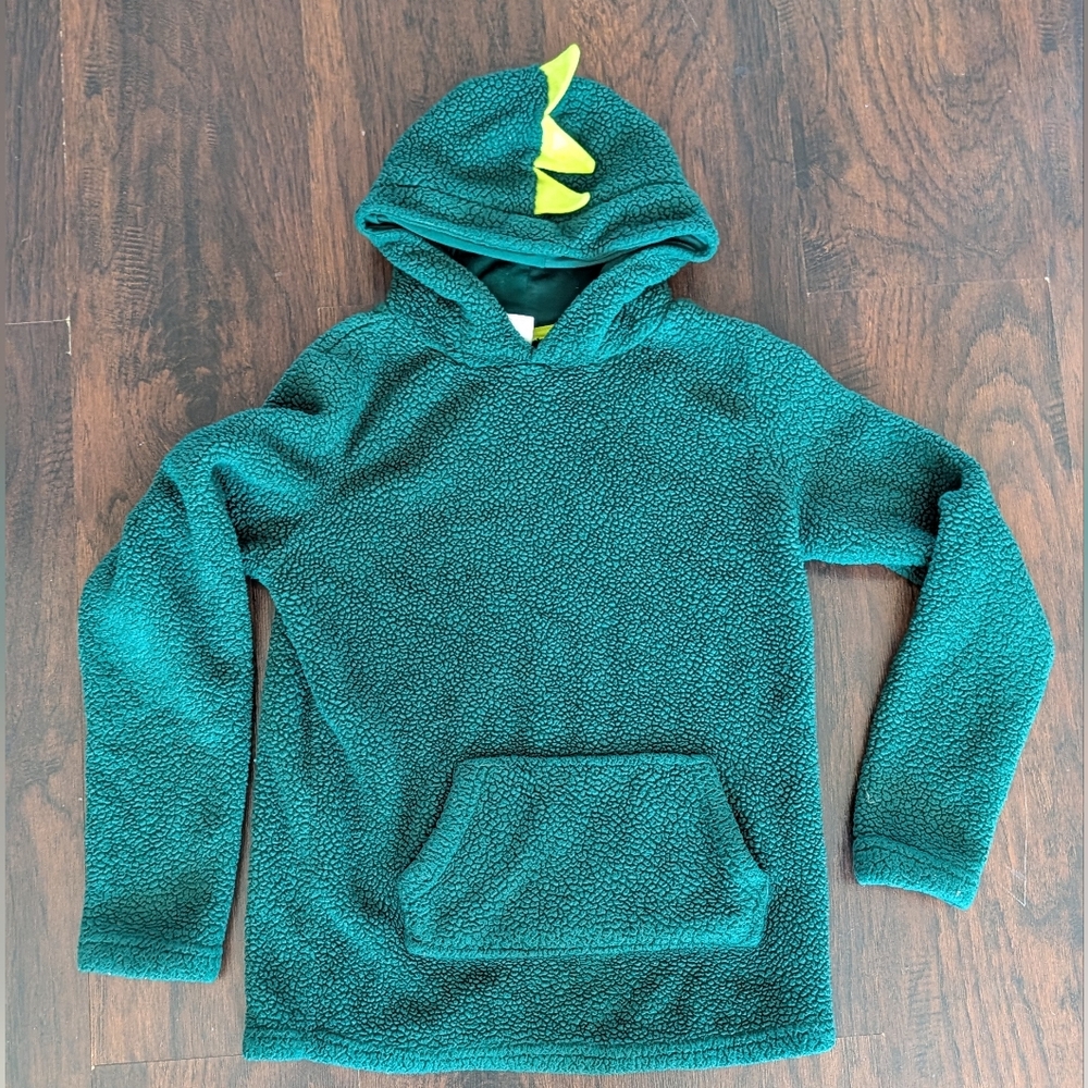 Cat & Jack Green Fleece Hoodie with Yellow Dino Trim- Size XL/16